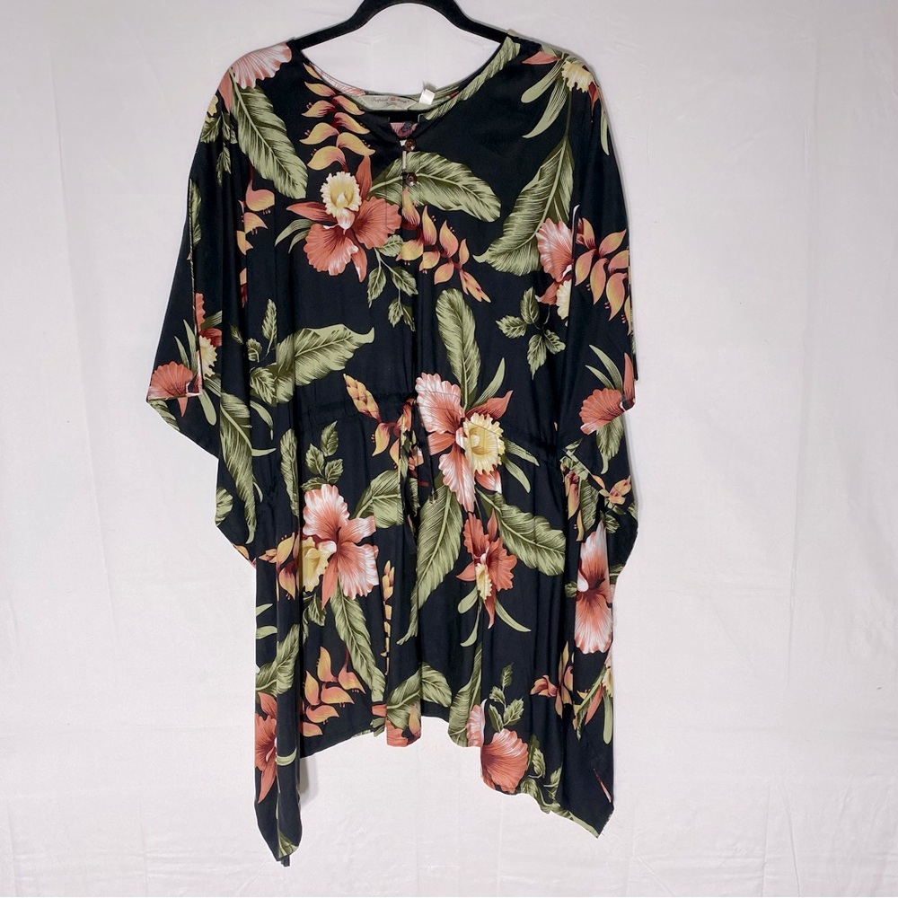Tropical Group Hawaii Floral Poncho Luau Dress Tunic Top Beach Cover OS/2XL